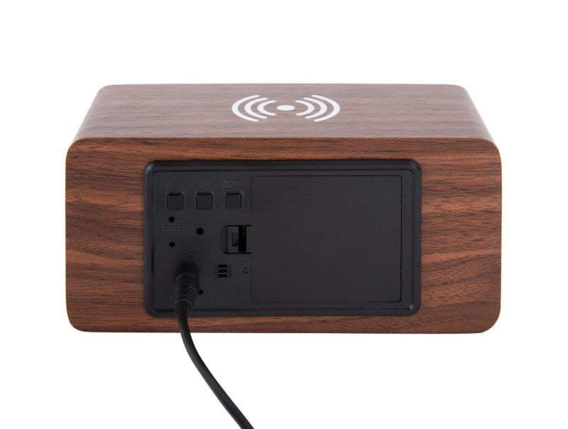 Réveil LED Block Chargeur à induction Dark Wood