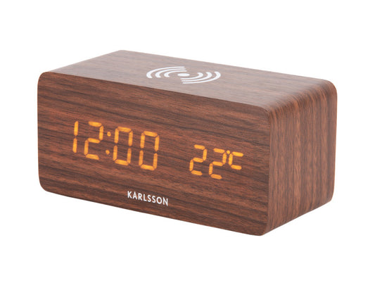 Réveil LED Block Chargeur à induction Dark Wood