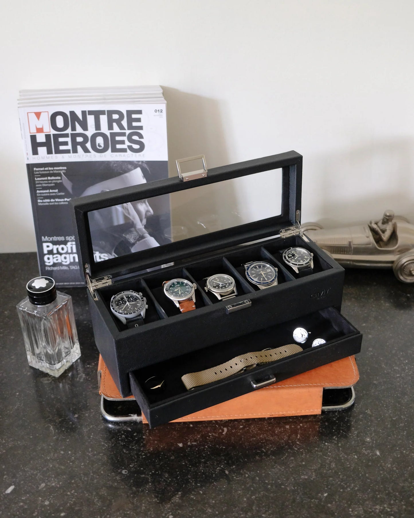 GMT - Boîte à montres Jean 5 emplacements + tiroir