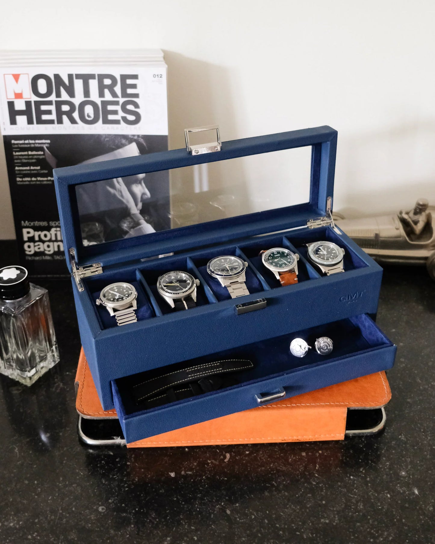 GMT - Boîte à montres Jean 5 emplacements + tiroir