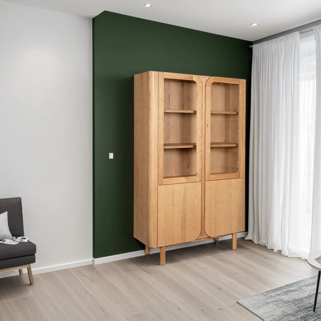 Vitrine 4 portes 2 en verre et 2 en bois